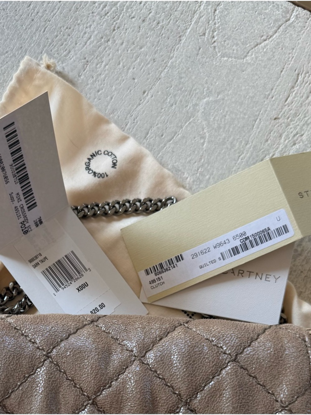 Stella McCartney Falabella Quilted Metallic Taupe Chain Crossbody - Picture 5 of 6